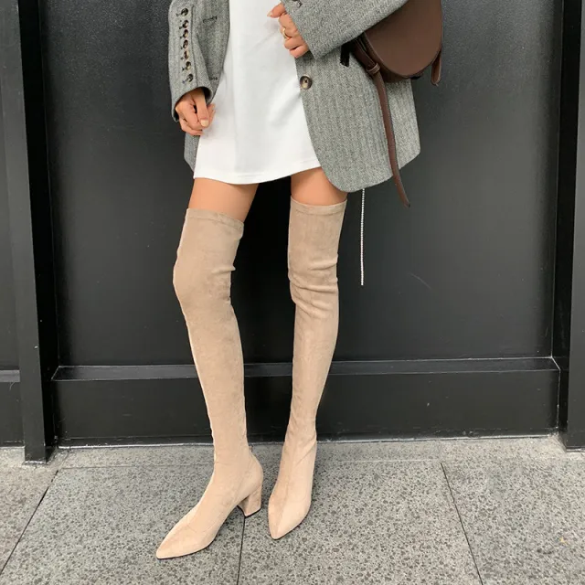 Elastic Thin Boots Fashion Knee Length Khaki - Shop at LoveMi