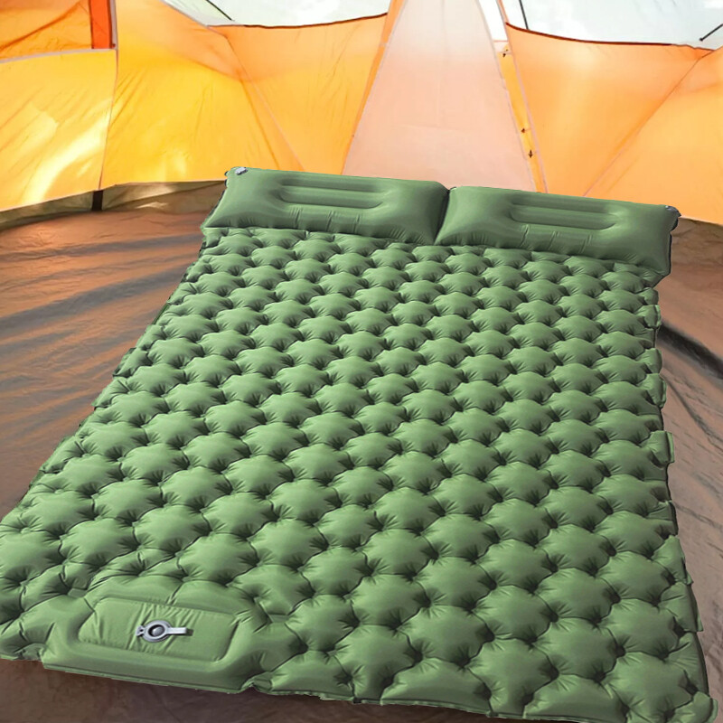 Inflatable Double Camping Mat Ultralight Air Bed Sleeping Mattress & Pillow New
