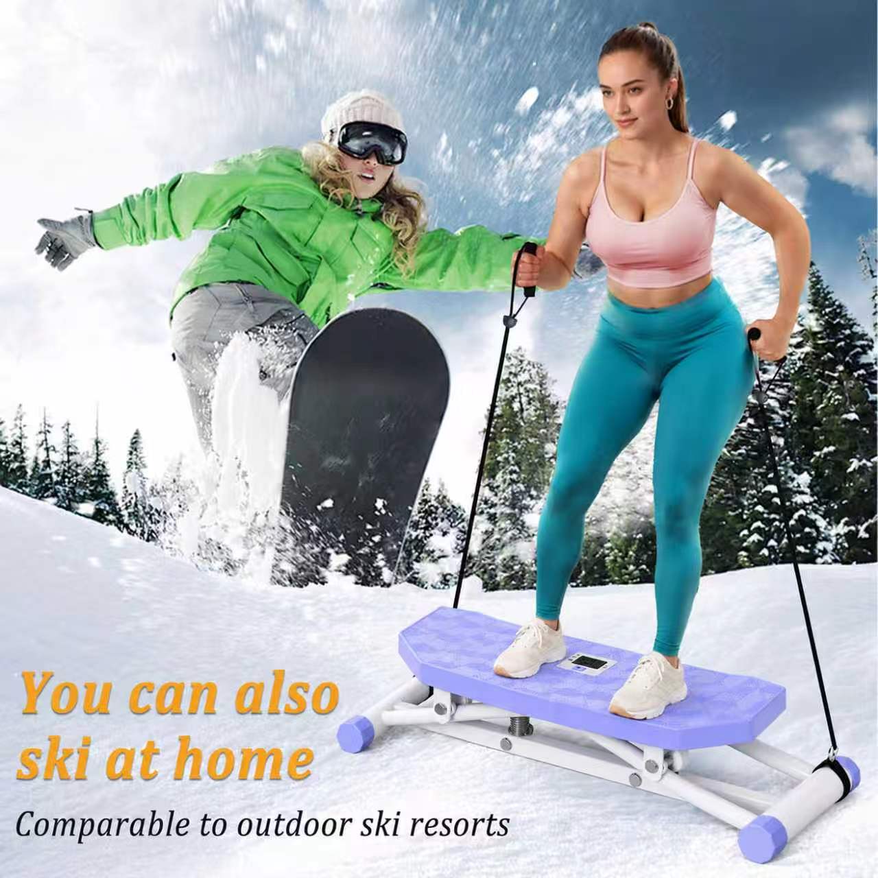 Portable Ski Balance Board With Resistance Bands & LCD Display, Rocking Stepper — image 4