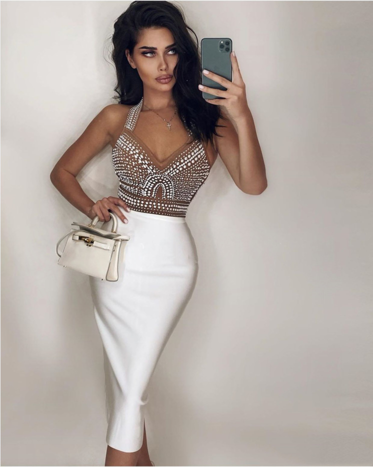 Beaded Halter Pencil Dress, picture 4 of 5