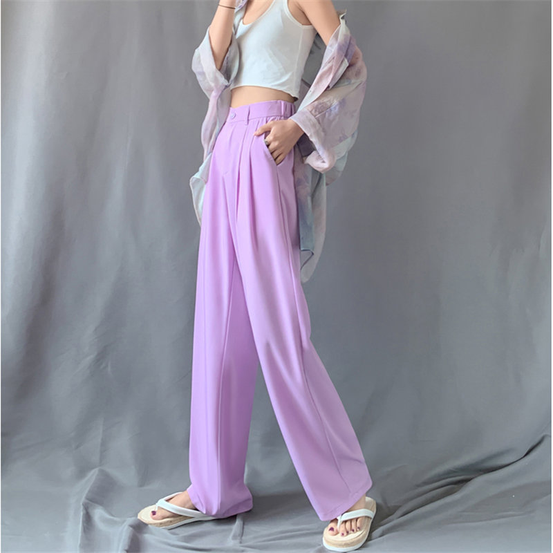 Women's Ice Silk Thin High-waisted Wide-leg Pants Straight-leg Suit Trousers