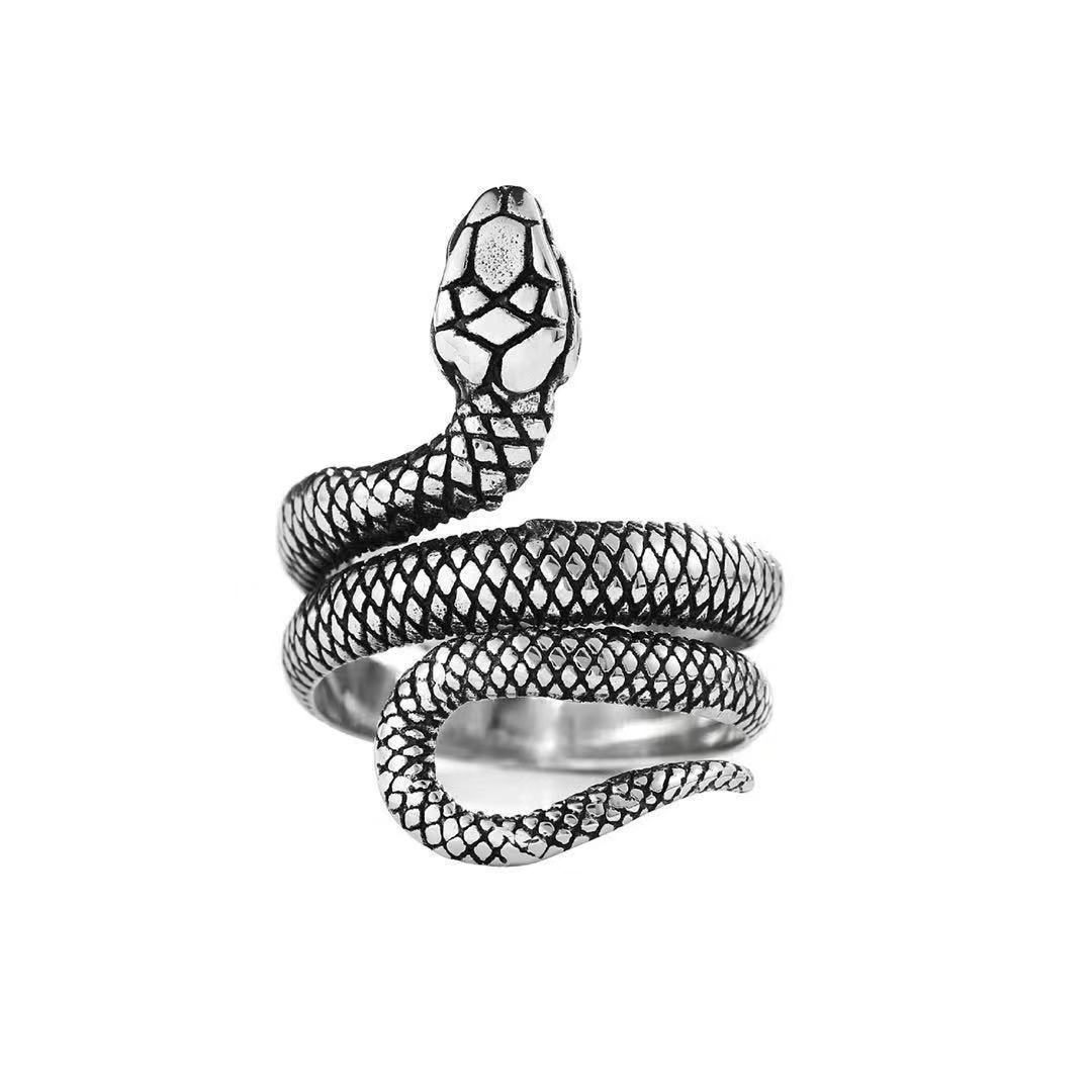 1 Piece Vintage Open Snake Ring, Black Mamba Coiled  Stainless Steel Ring