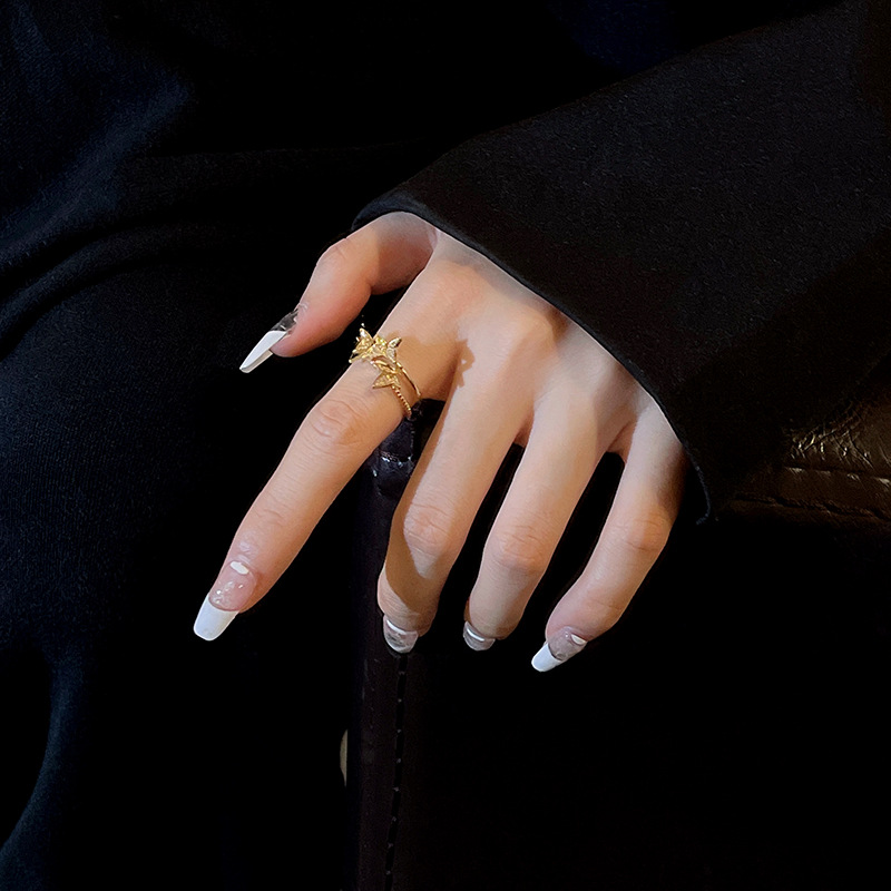 Double Ins Cold Butterfly Inlaid Zircon Ring Female Niche Korean Version