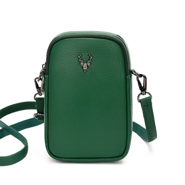 Women's Layer Leather Mobile Phone Shoulder Messenger Bag Green - Shop at LoveMi