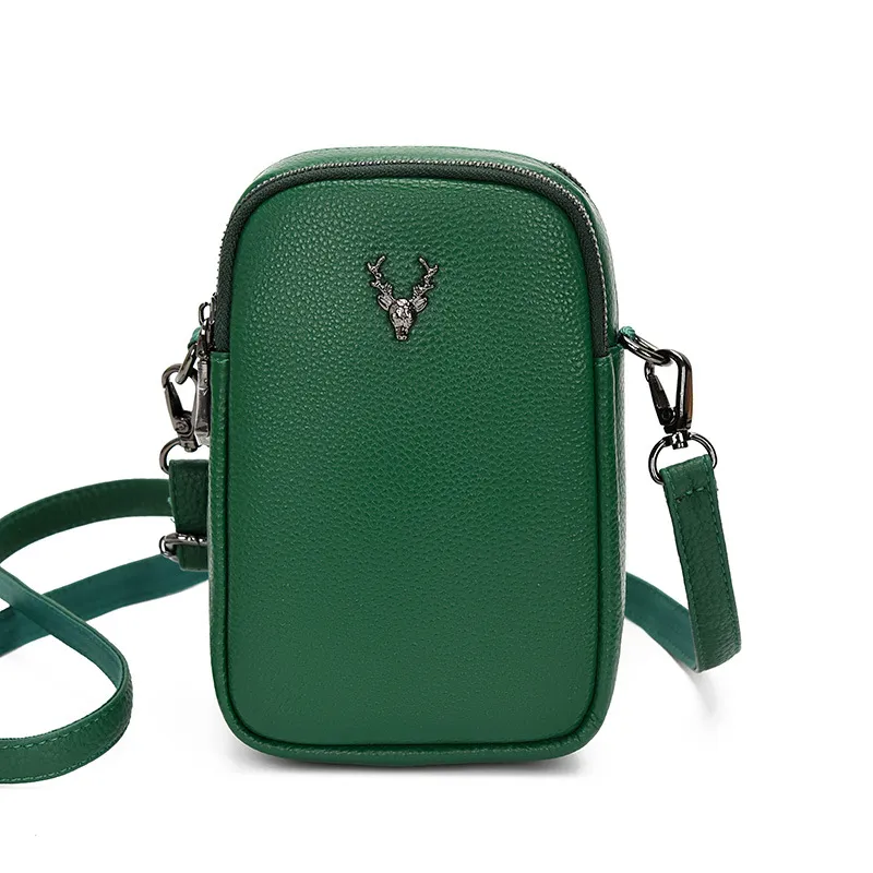 Women's Layer Leather Mobile Phone Shoulder Messenger Bag - Green