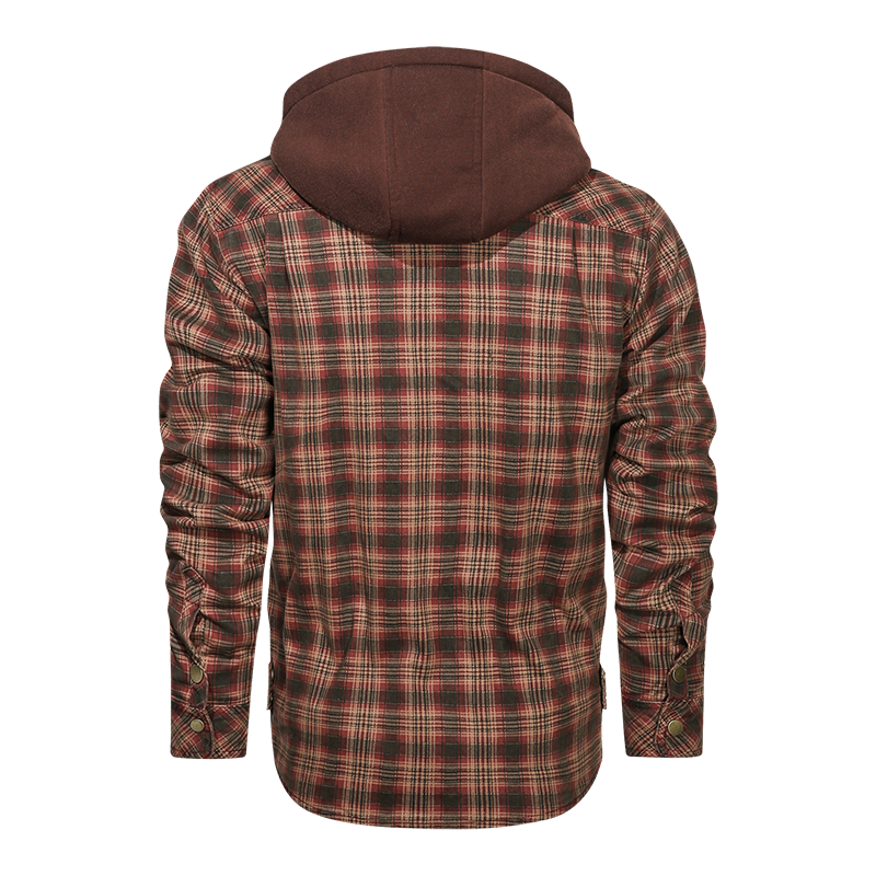 Men long-sleeved plaid jacket regular fit with fleece and detachable hoodies.