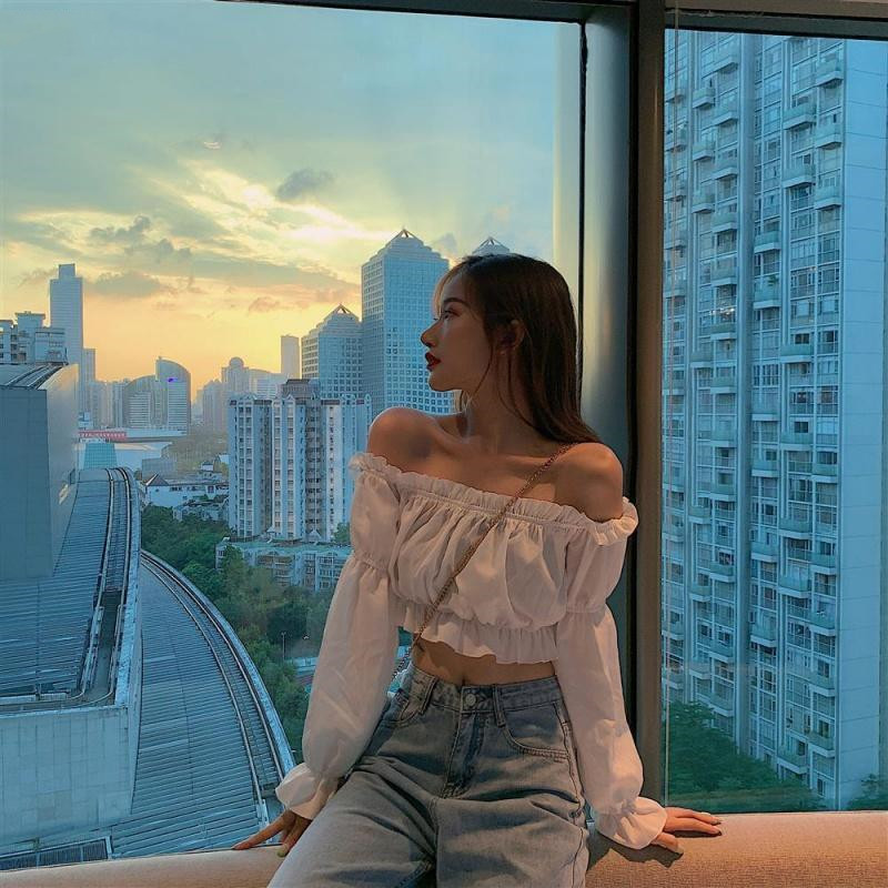 Women's New One Word Neck Off Shoulder Design Top