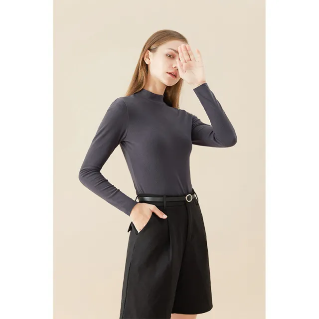 Ladies' Bottoming Shirt New Half High Neck Hyaluronic Acid Antibacterial Shark Grey - Shop at LoveMi