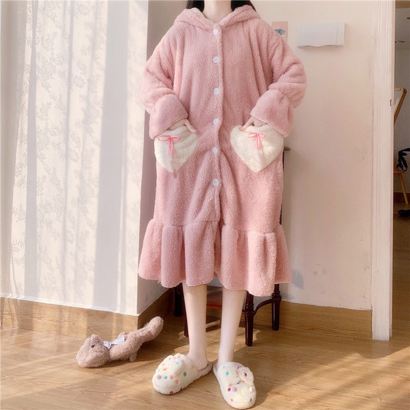 Title 4, Cute Plus Velvet Padded Nightgown That Can Be W...