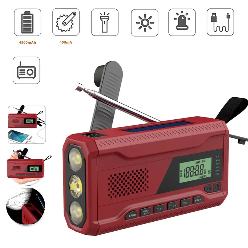 Outdoor Emergency Radio Solar Hand-generated High Brightness
