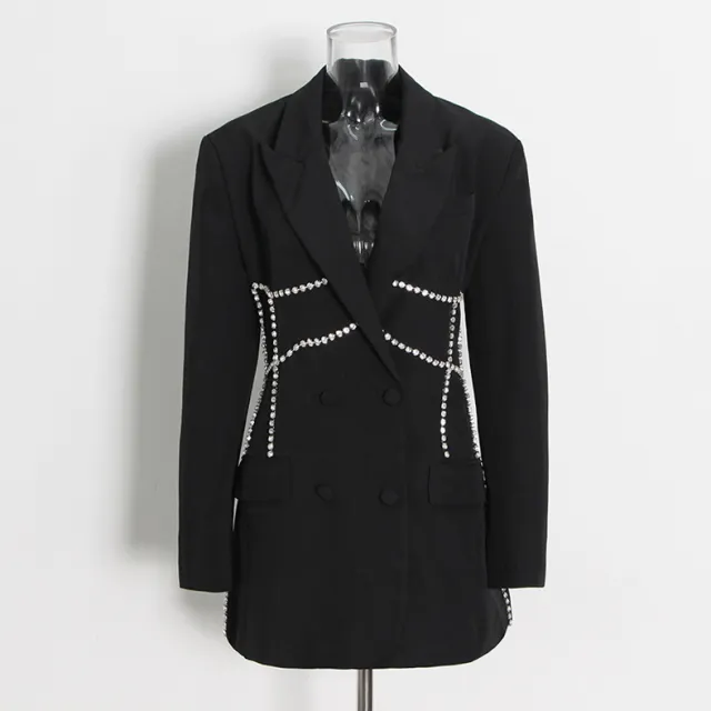 Stitching Double breasted Personality Solid Color Short Suit Dress Black - Shop at LoveMi