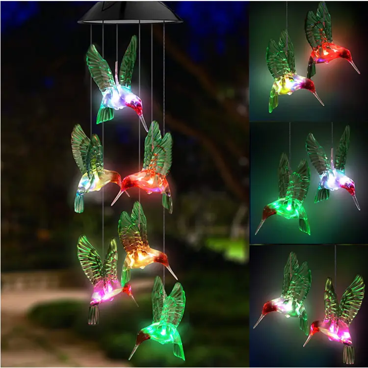Outdoor Solar Wind Chime Lamp Hummingbird Butterfly