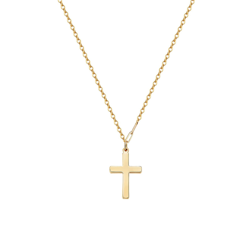 14K Gold Plated Small Cross Pendant Necklace For Women On 18 Inch Chain