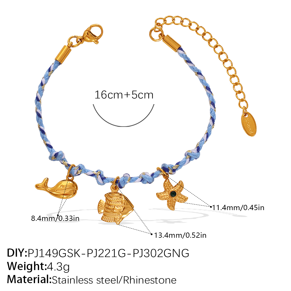 Blue Rope Braided Ocean themed Pendant Set, Featuring Starfish, Dolphins, And Sea Turtles,... thumbnail 4