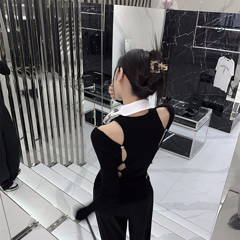 Women's Off Shoulder Knitted Cutout Top Slim Sweater