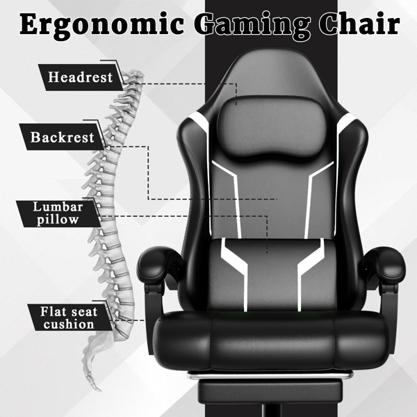 Ergonomic Gaming Chair, Video Game Chair With Pocket Spring Cushion And Footrest, Height Adjustable Computer Chair With Swivel Seat And Headrest   Faux Leather, Off-White — foto 3