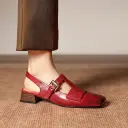 Women's Handmade Full-Grain Leather T-Strap Slingback Mary Jane Sandals, Square-Toe Block Heel Shoes view 7