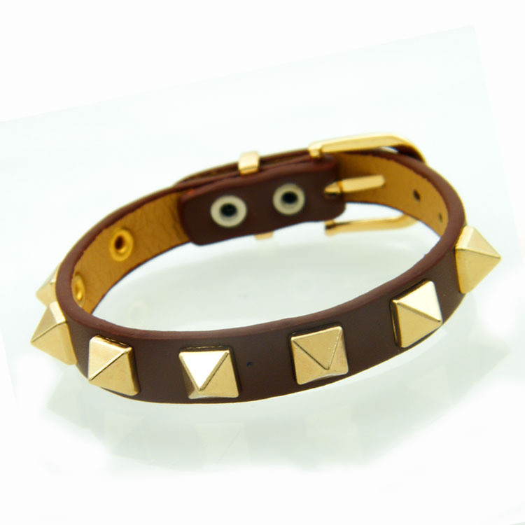Punk 8 Rivets Single Ring PU Leather Plain Alloy Adjustable Belt Bracelet