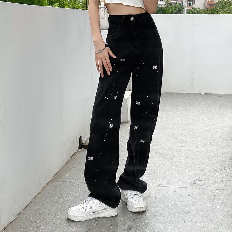 Butterfly Jeans Women's Straight Leg Loose Wide Leg Pants Black - Shop at LoveMi