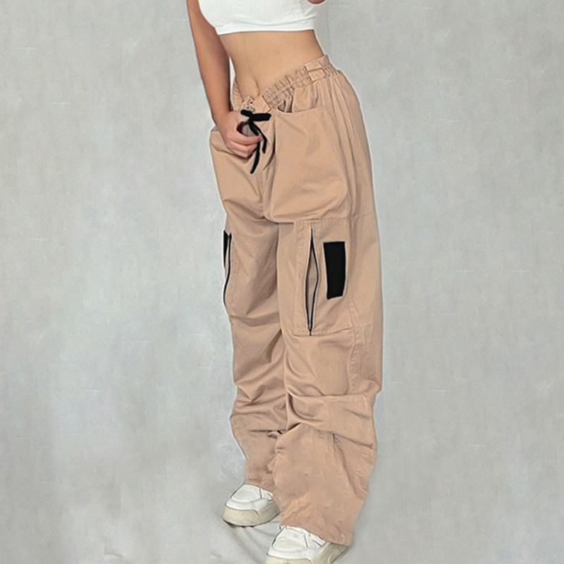 Title 5, Khaki casual broek met hoge taille, ritszakken,...