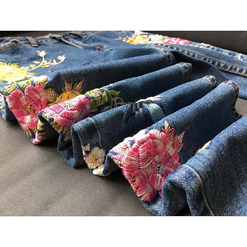 High-rise Slim-fit Straight-leg Jeans With Front And Back Embroidery