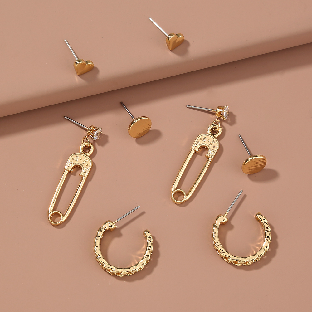 Korean style cold wind geometric set earrings creative metal wild trend temperament ladies earrings earrings
