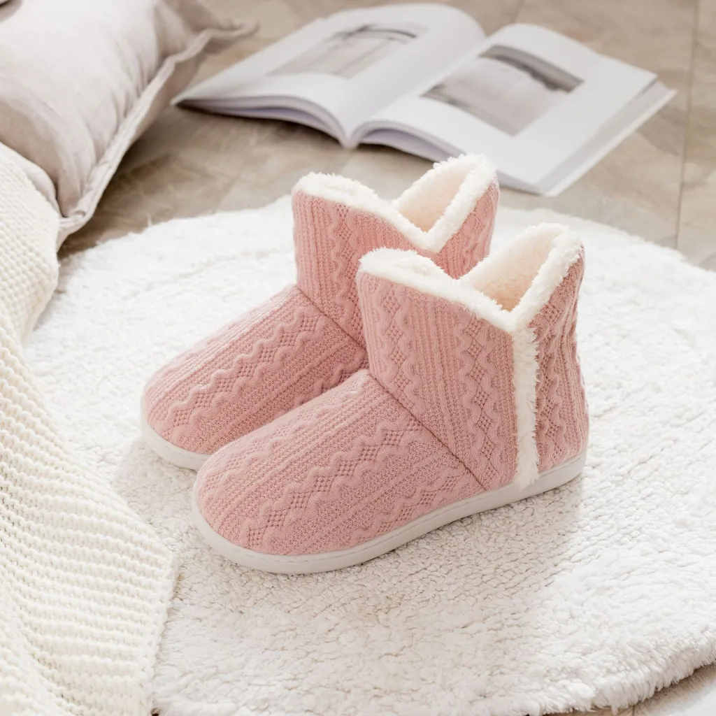 Autumn And Winter Women's High Top Knitted Confinement Shoes - Pink