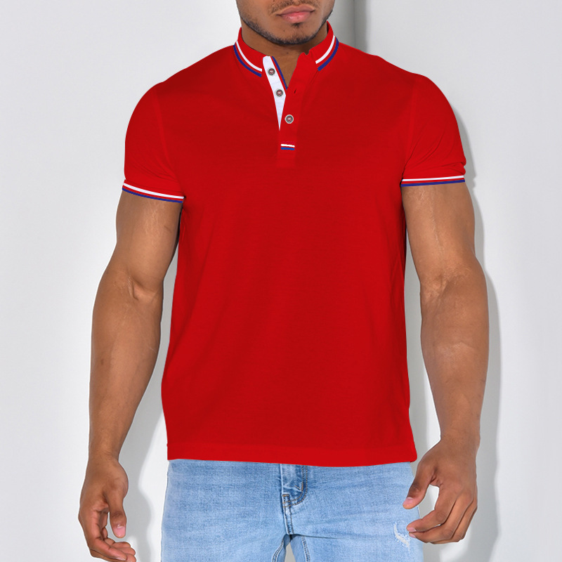 Title 3, Camiseta masculina de cor sólida com gola lapel...