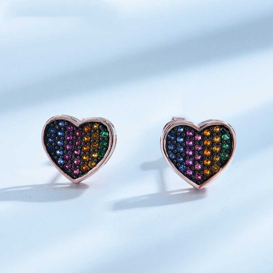 Female Korean Style Small Diamond Heart-shaped Love Earrings