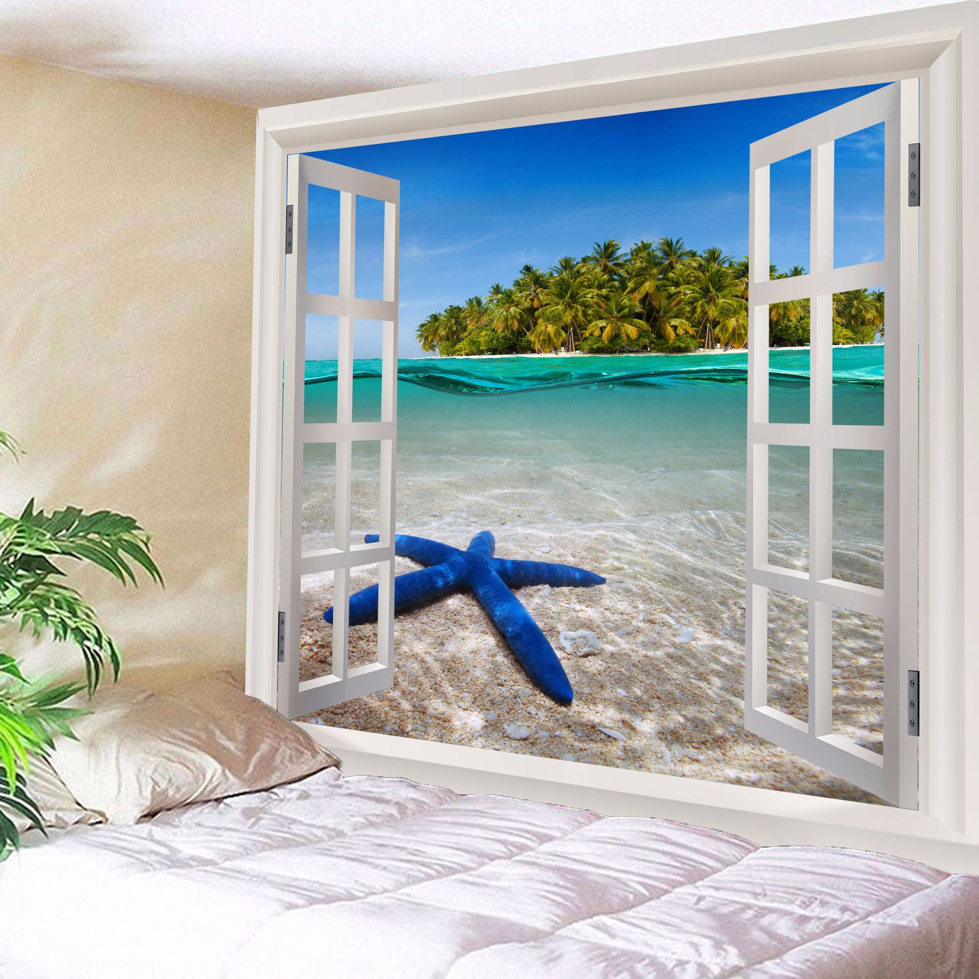 Blue Starfish Digital Printing Tapestry Wall Decoration