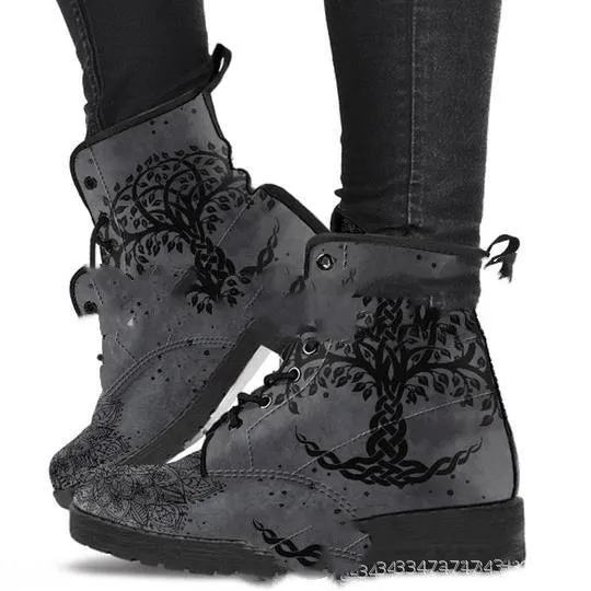 Digital Printed Autumn And Winter Women's High top Skull Pattern Martin Boots Fortune Tree 39 - Shop at LoveMi