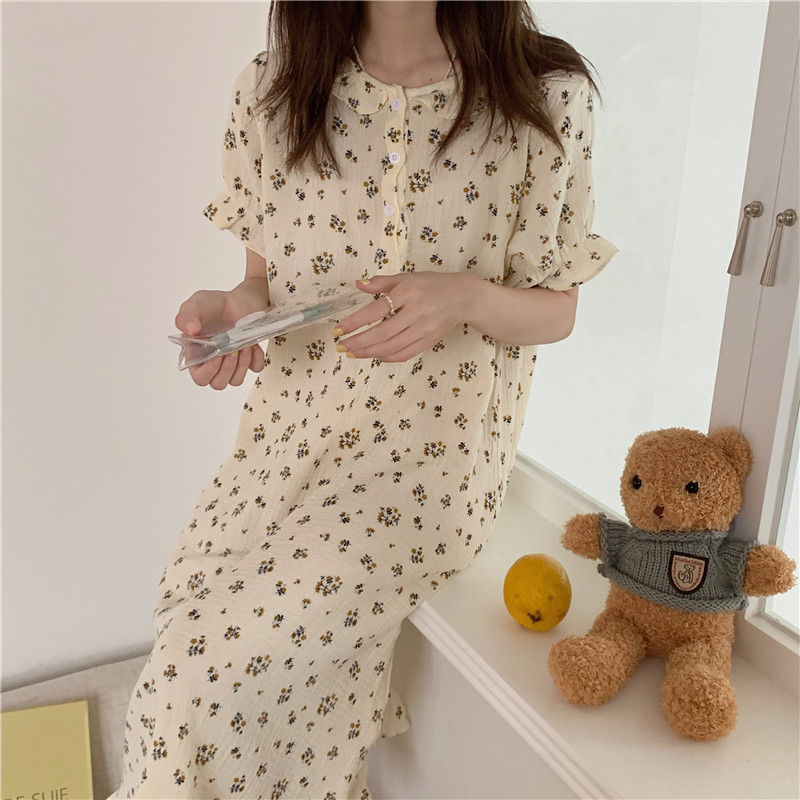 Summer Japanese And Korean Style Women's Floral Dress Nightdress