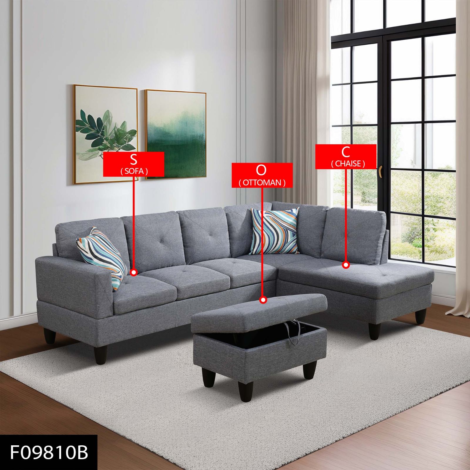 Pickup Only--66.5 Grey Linen 3-Piece Living Room Sofa Set - imagen 1