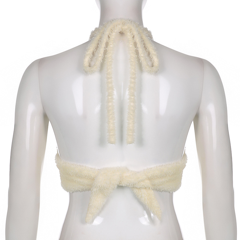 Diamond Heart Plush Halter Strap Tie Camisole