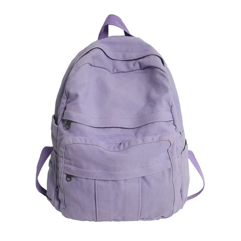 Washed Solid Color Canvas Schoolbag