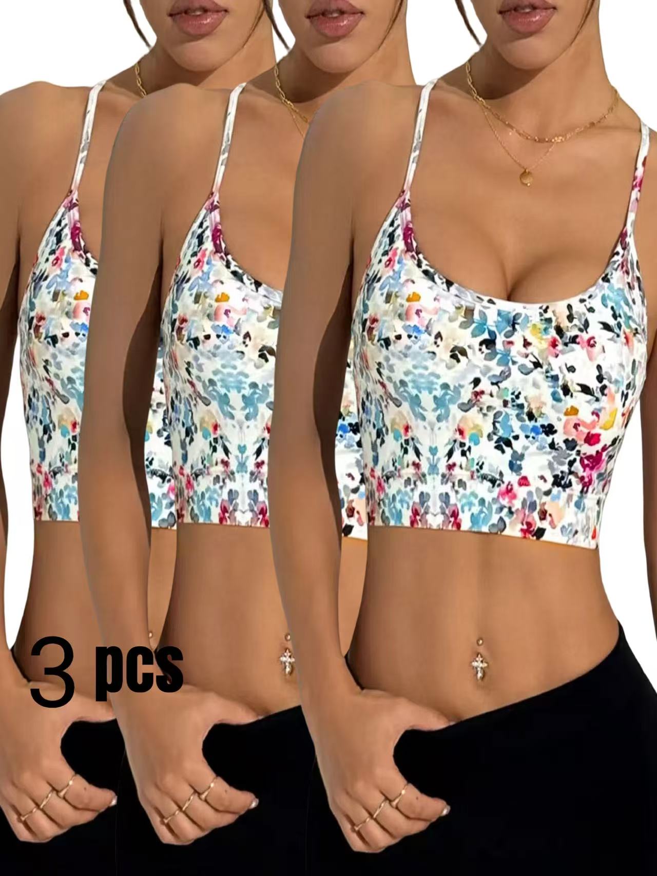3 Pack Women's Spring & Summer New Cross Thin-Strap Floral Print Daily Sports Bra - Image 2