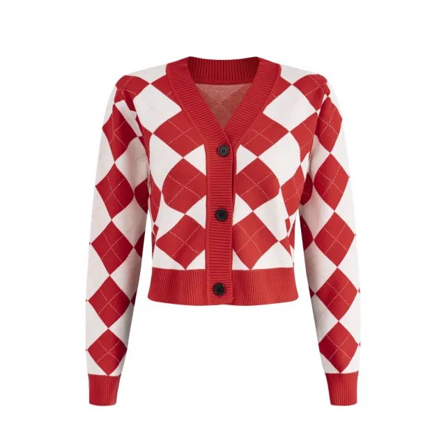 V Neck Shirt Short Knitted Sweater Women Red - Shop at LoveMi