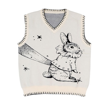 Printed Rabbit Knit V-Neck Tank Top