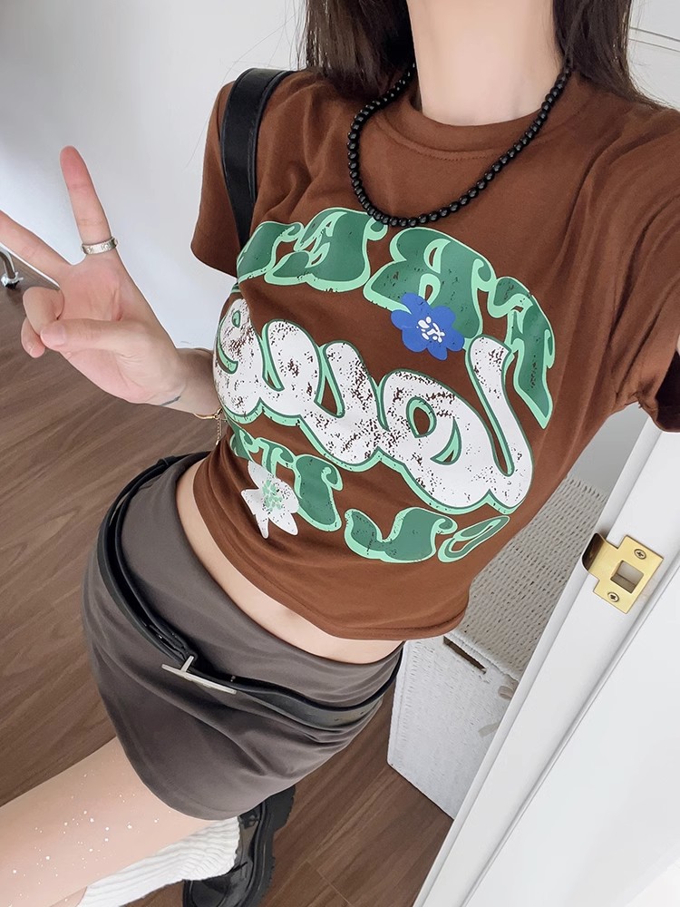 Retro Short Sleeve T-shirt Women's Fashion Short Top