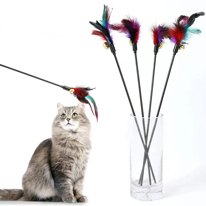 Rainbow Color Feather Toys Funny Cat Stick