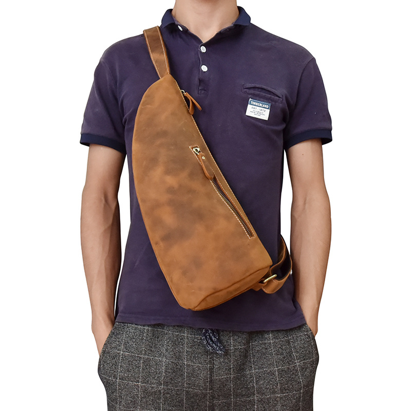 European And American Retro Men's Chest Bag Crazy Horseskin — foto 9