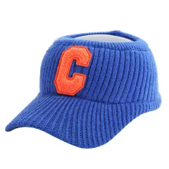 Female C Letter Fleece Warm Empty Top Knitted Baseball Hat - Blue - View 1