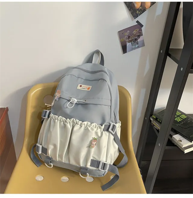 Women's Fashion Casual Large Capacity Color Contrast School Bag Blue - Shop at LoveMi