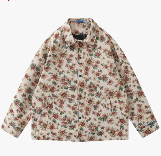Unisex Long sleeved Allover Printed Jacket Trench Coat 11212Khaki - Shop at LoveMi
