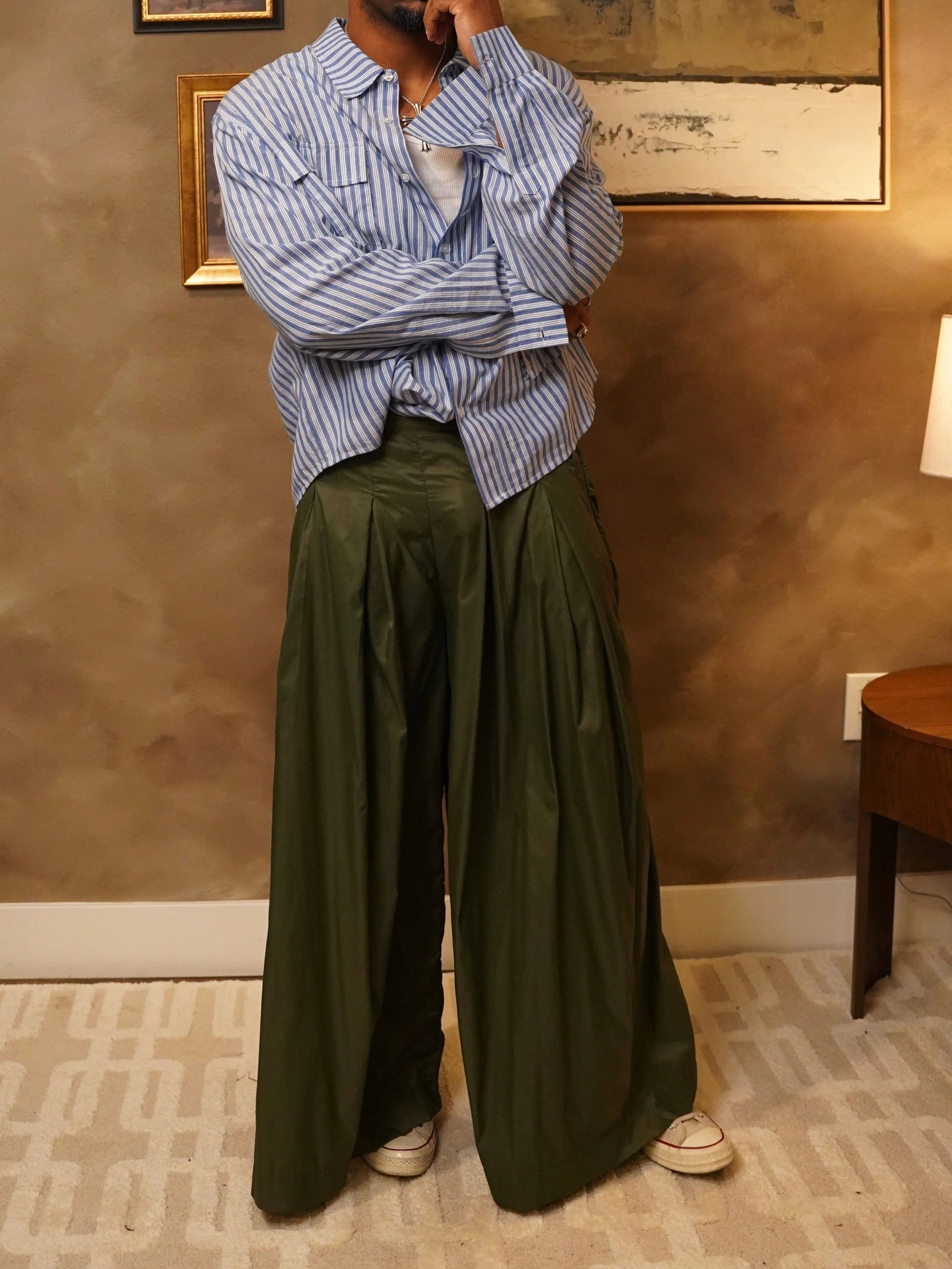 Olive Green High Waisted Pleated Wide Leg Pants