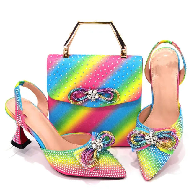 Women's Fashion Casual Party High Heels With Tote Bag Colorful - Shop at LoveMi