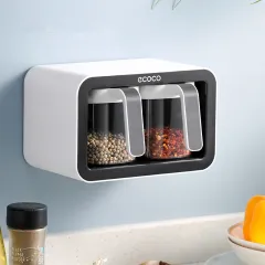 Kitchen Spice Rack Jar Free Perforated Spice Box Wall-Mounted Spice Box Set Household Spice Jar Storage Box - Black - View 1