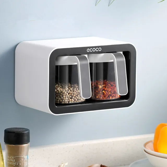 Kitchen Spice Rack Jar Free Perforated Spice Box Wall Mounted Spice Box Set Household Spice Jar Storage Box Black - Shop at LoveMi