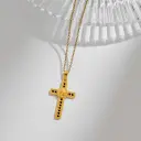 Stainless Steel Cross Pendant Necklace With Rhinestone Inlay view 3
