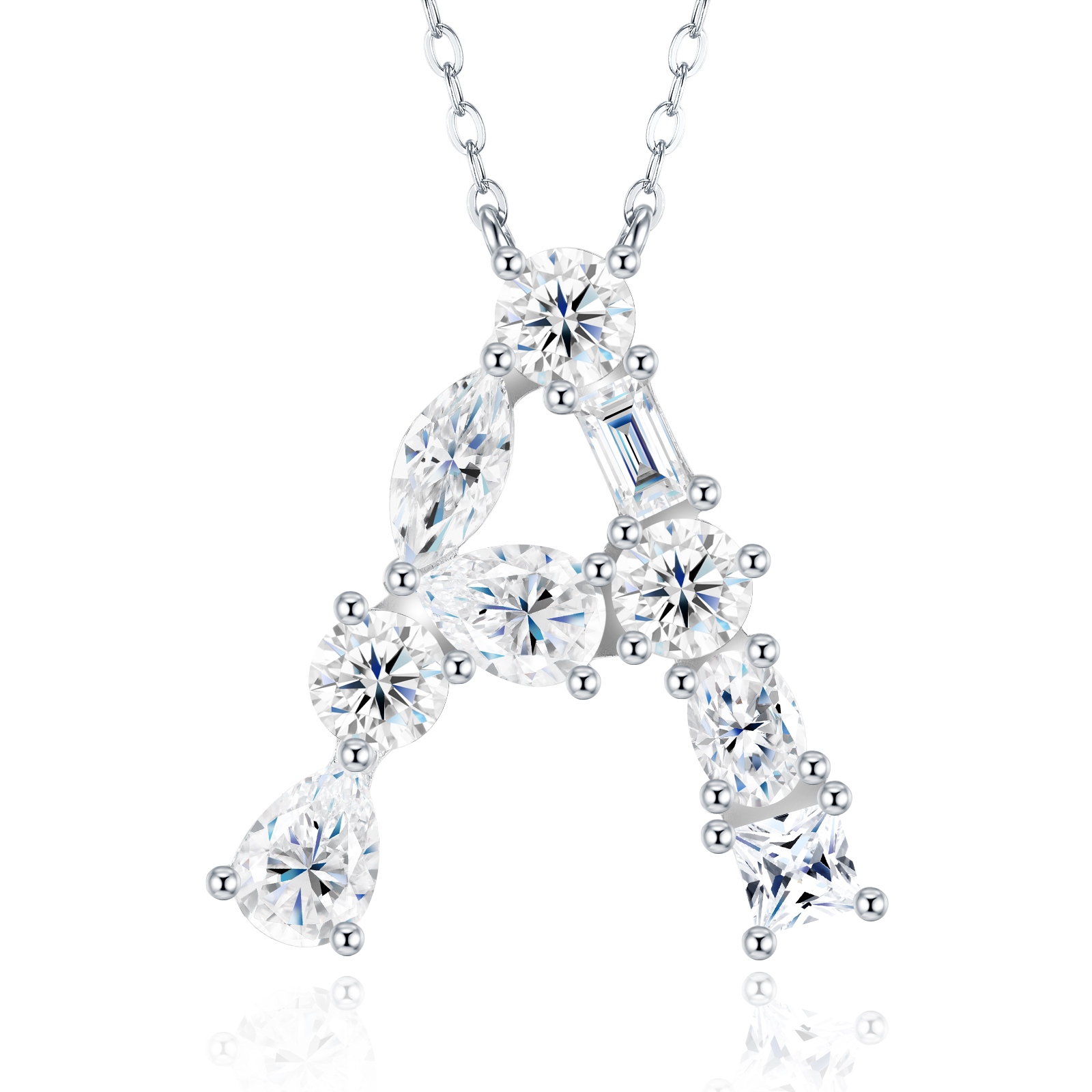 A 26-letter Necklace Pendant Featuring Top-quality Moissanite Set In Luxurious And Fashionable Light Luxury Trend Jewelry, Made Of S925 Silver Electroplated With Platinum. - Image 1